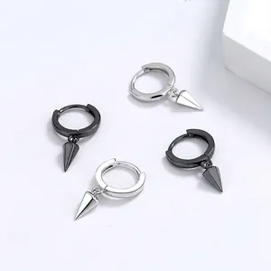 Minimalist 925 silver spike hoop earrings in silver and black finish for a punk look