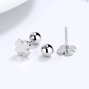 925 Sterling silver four-leaf clover screw-back earrings with polished finish