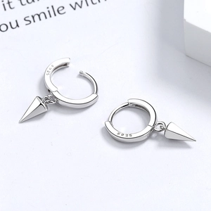 925 silver conical spike earrings with geometric hexagonal hoops in minimalist punk style