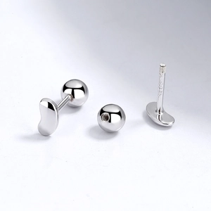 Boucles d'oreilles en argent sterling 925 en forme de haricot avec fermoir à vis
