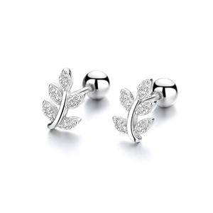 Boucles d'oreilles feuilles en argent 925 avec zircons cubiques étincelants