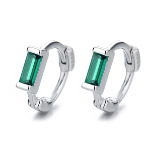 Elegant 925 sterling silver hoop earrings featuring square green zircon stones for women