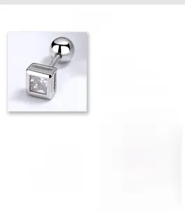 Macro detail of 925 sterling silver square zircon stud with secure screw back closure