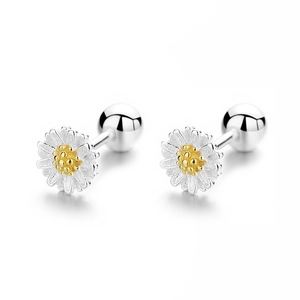 925 Sterling Silver Daisy Flower Earrings with Gold Center and Screw Back Closures