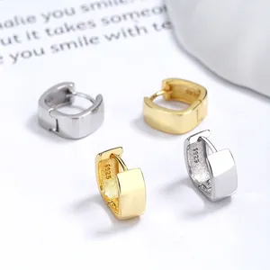 925 Sterling Silver Geometric Square Hoop Earrings Women Minimalist Gold Plated U-Shaped Huggie Earrings Fashion Jewelry