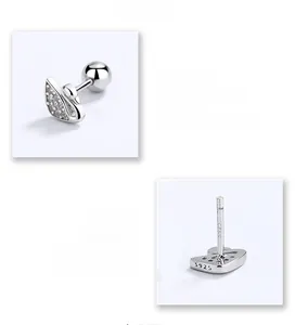 Macro view of S925 sterling silver swan stud earring with sparkling cubic zirconia inlay