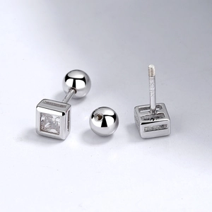 925 sterling silver square zircon stud earrings with secure screw back closure