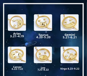 Detail of 925 silver zodiac charms with white mother of pearl and gold constellation symbols