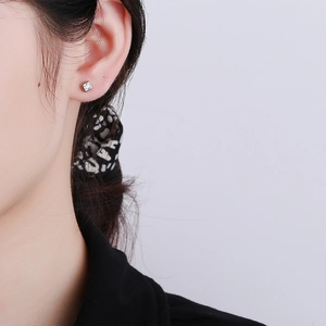 S925 sterling silver square zircon stud earrings featuring a secure screw back design