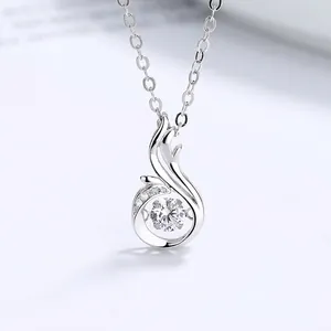 S925 Sterling Silver Dancing Heart Pendant Necklace For Women Elegant Rhinestone Clavicle Chain White Gold Plated Jewelry Gift