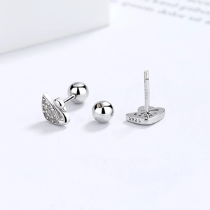 S925 sterling silver swan stud earrings with sparkling cubic zirconia and screw back
