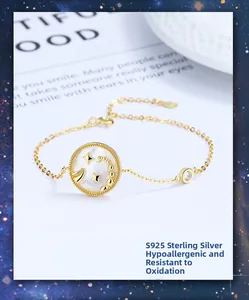 Close-up of S925 sterling silver stamp on the adjustable chain of celestial bracelet