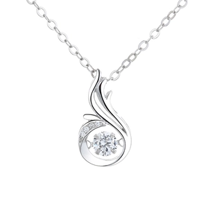Sparkling S925 sterling silver phoenix necklace with a moving diamond heart pendant