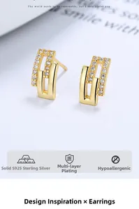 Detail of s925 silver irregular geometric earrings with 18K gold plating and zircons