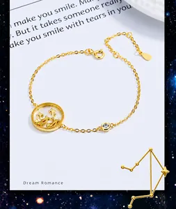 Macro detail of S925 sterling silver Libra constellation coin bracelet with white shell