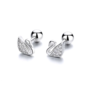925 sterling silver swan stud earrings with micro-paved zircons and screw-back closure