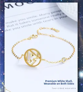 Detail of 925 silver zodiac bracelet with white mother of pearl and star charm