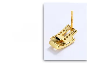 Macro view of gold-plated S925 silver earring showing the rectangular hollow design and hallmark