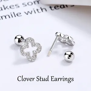 925 Sterlingsilber Vierblättriges Kleeblatt Ohrstecker Für Damen Glück Strass Schraubverschluss Minimalistischer Schmuck Geschenk