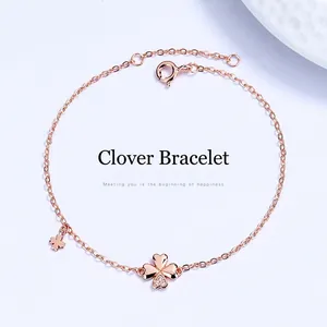 Elegante bracciale quadrifoglio in argento s925 placcato oro rosa con cristalli