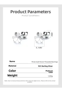 Macro shot of 925 sterling silver clover screw stud earrings showing 6.1mm size details