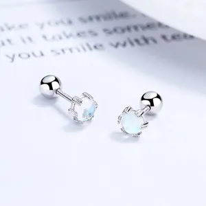 S925 Sterling Silver Round Moonstone Stud Earrings Minimalist Screw Back Earrings For Women Korean Style Sleep Friendly Jewelry