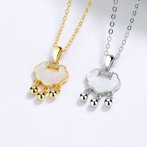 925 sterling silver Ruyi lock necklace with white mother of pearl and dangling metal beads
