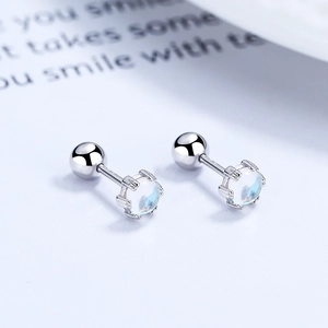 S925 sterling silver moonstone screw back earrings with minimalist six-prong setting