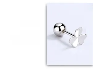 Detailed macro view of 925 sterling silver clover earring with a polished screw back ball