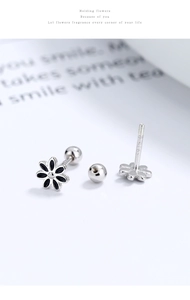 Macro shot of S925 sterling silver sunflower stud earrings with screw back design
