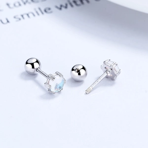S925 sterling silver moonstone screw back stud earrings with a minimalist round design
