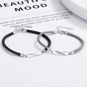 Pulseras Mobius de plata S925 con cuerda trenzada gris para parejas joyería minimalista