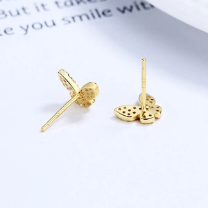 Elegant 925 sterling silver gold plated butterfly stud earrings with micro zircon inlay