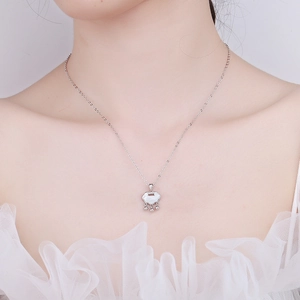 925 silver long life lock necklace with white mother-of-pearl and dangling charms