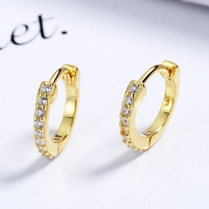 Boucles d'oreilles créoles dorées en argent S925 avec double rangée de zircons cubiques