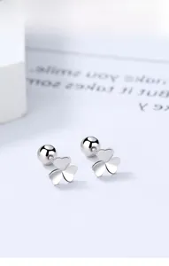 Detail view of S925 sterling silver clover stud earring with secure screw back closure