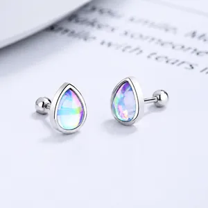 Waterdrop synthetic glass earrings with 925 sterling silver base and screw back design
