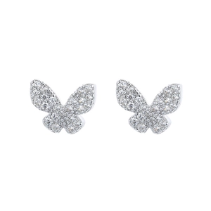 Elegant 925 silver butterfly stud earrings with micro-pave cubic zirconia crystals