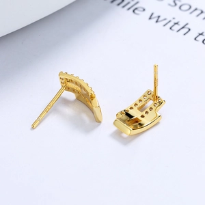 French style s925 silver irregular gold geometric earrings with pavé zircon stones