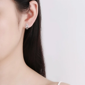 French style S925 sterling silver geometric rectangular hoop earrings with zircons