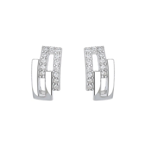 Minimalist S925 sterling silver geometric square earrings with sparkling cubic zirconia