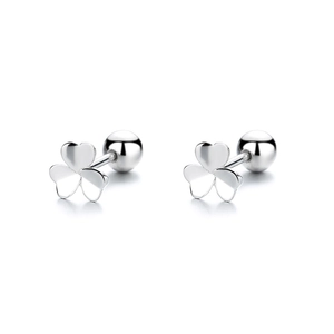 Elegant 925 sterling silver clover earrings with heart petals and secure screw-back design