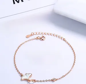 Detailed close-up of S925 sterling silver ginkgo leaf bracelet with white mother-of-pearl