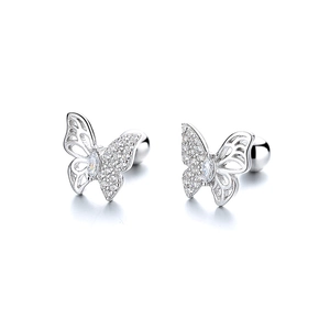 925 Sterling Silver butterfly stud earrings with sparkling cubic zirconia and screw backs