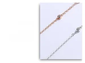 Detail view of 925 silver bracelet featuring rose gold finish and round zircon stone