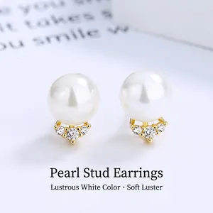 Boucles D'oreilles En Künstliche Perles De Coquillage Avec Zircon Et Tige En Argent Sterling 925 Bijoux Élégants Pour Femmes