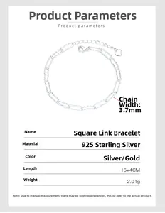 Detailed size specifications for 925 sterling silver chain with heart charm and 3.7mm width