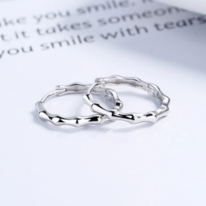 Polished 925 sterling silver bamboo joint hoop earrings with minimalist texture design