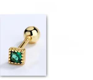Detailed macro view of S925 sterling silver square green zircon screw stud earring