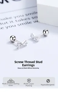 Macro de boucles d'oreilles nœud en argent 925 avec fermoir à vis et oxyde de zirconium